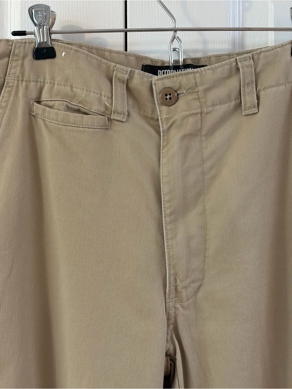 Reformation Khaki Raw Hem Military Vat Dye Flat Front Pants Size S - Picture 2 of 11